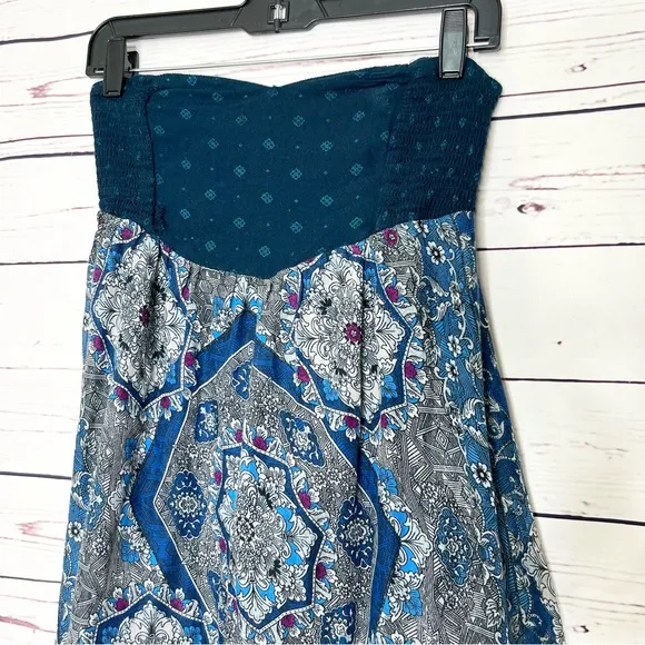 Roxy Super Nova Strapless Blue Print Maxi Dress Size Small