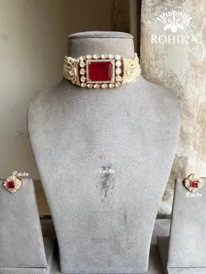 Salomi Polki Kundan Choker Set - Red