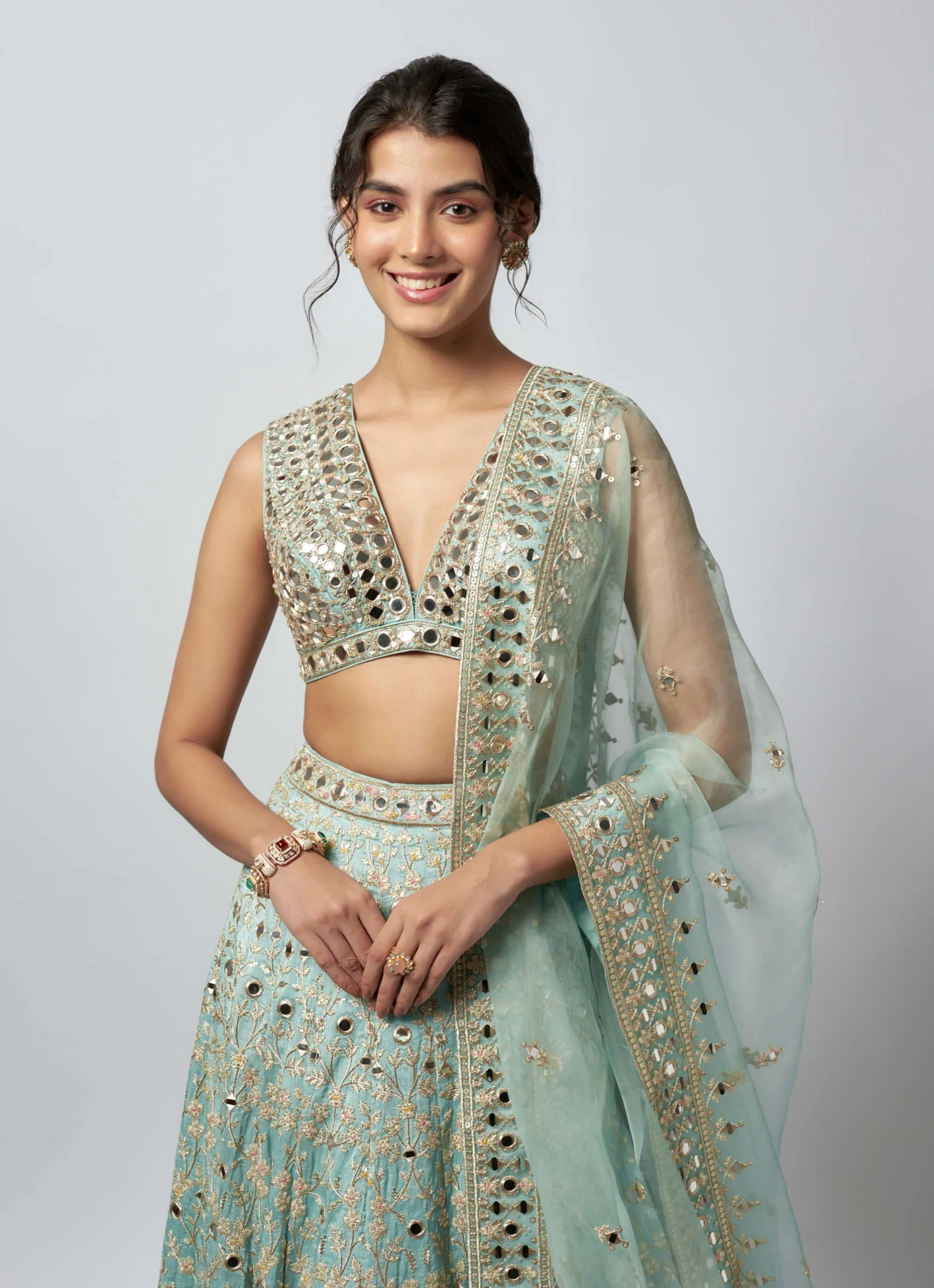 Sama powder blue mirror lehenga set