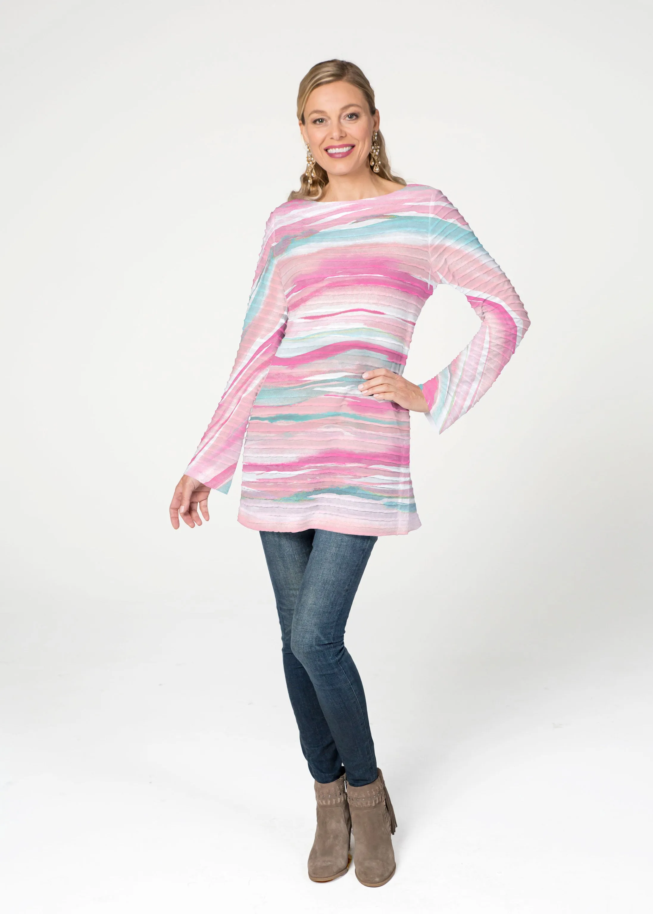 Sand Dunes Pink (16250) ~ Banded Boatneck Tunic