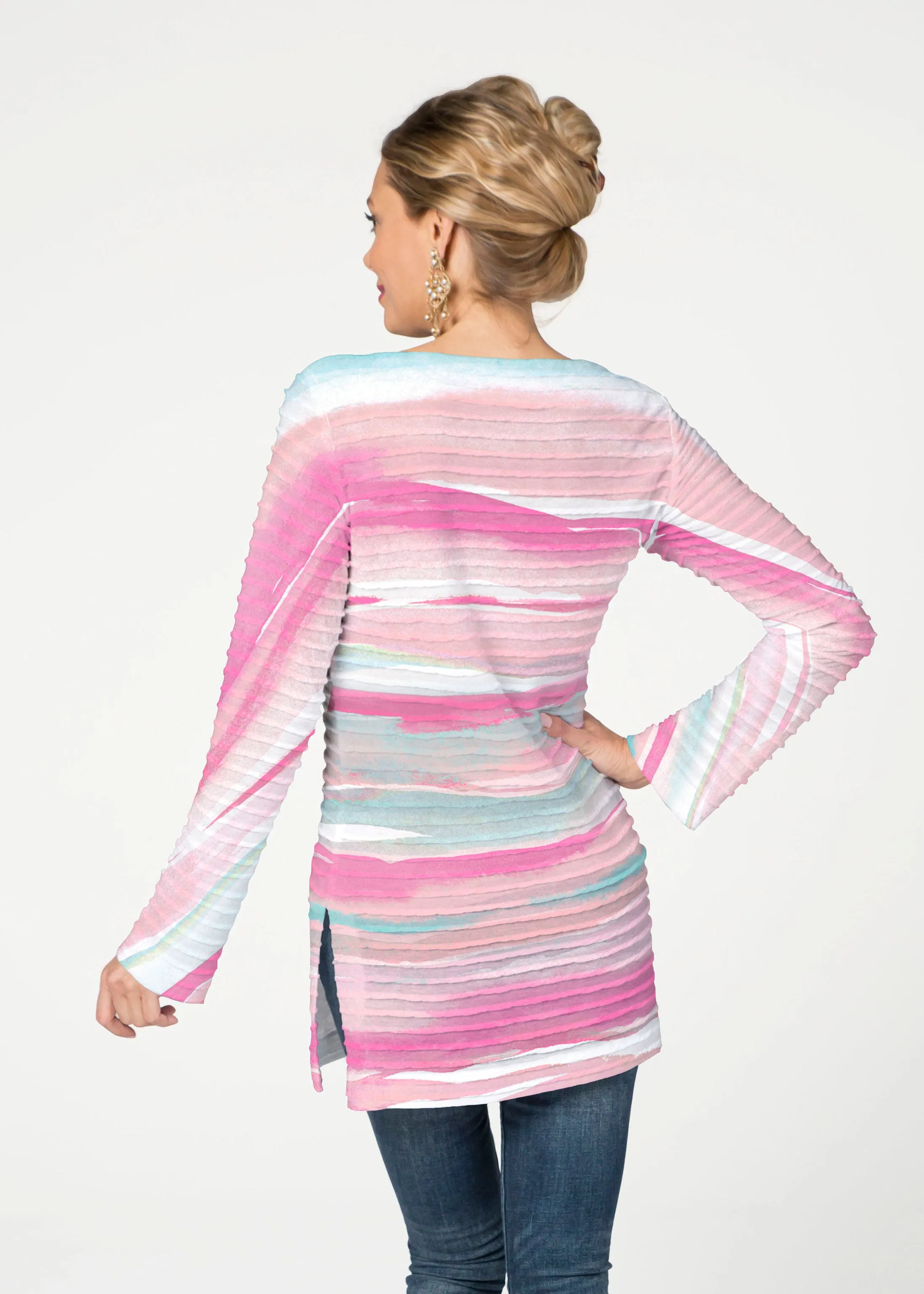 Sand Dunes Pink (16250) ~ Banded Boatneck Tunic