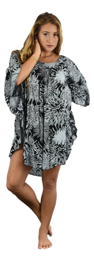 Secret Beach - Ruffle Cover Up - Chrysanthemum - Black and Harbor Mist