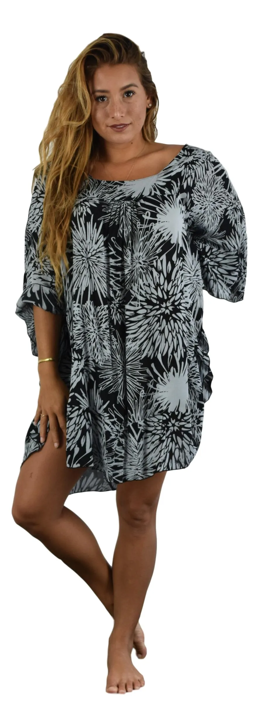 Secret Beach - Ruffle Cover Up - Chrysanthemum - Black and Harbor Mist