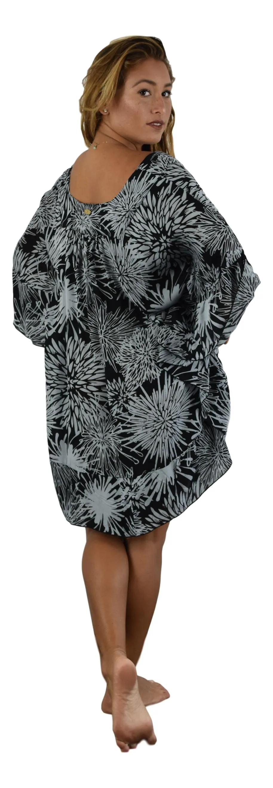 Secret Beach - Ruffle Cover Up - Chrysanthemum - Black and Harbor Mist