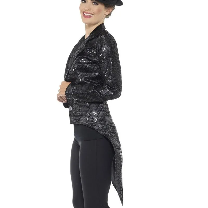 Sequin Tailcoat Jacket, Ladies, Black