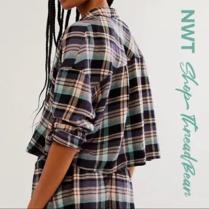 Set! ✵☽Free People☾✵ Blue   Green Plaid NWT Flannel Pajama PJ Short Set | XS