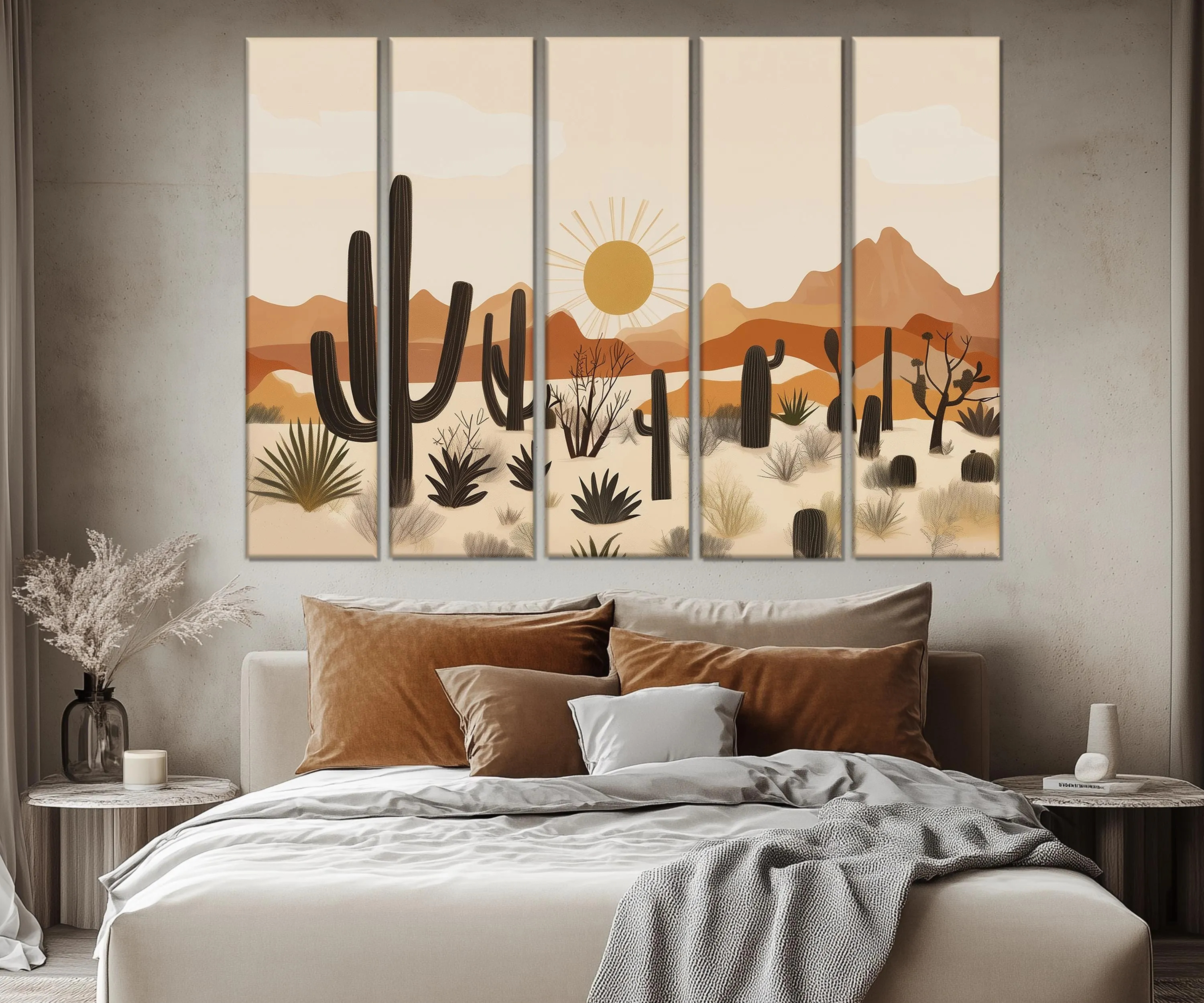 Set of 5 Panel Mid Century Modern Desert Wall Art