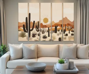 Set of 5 Panel Mid Century Modern Desert Wall Art