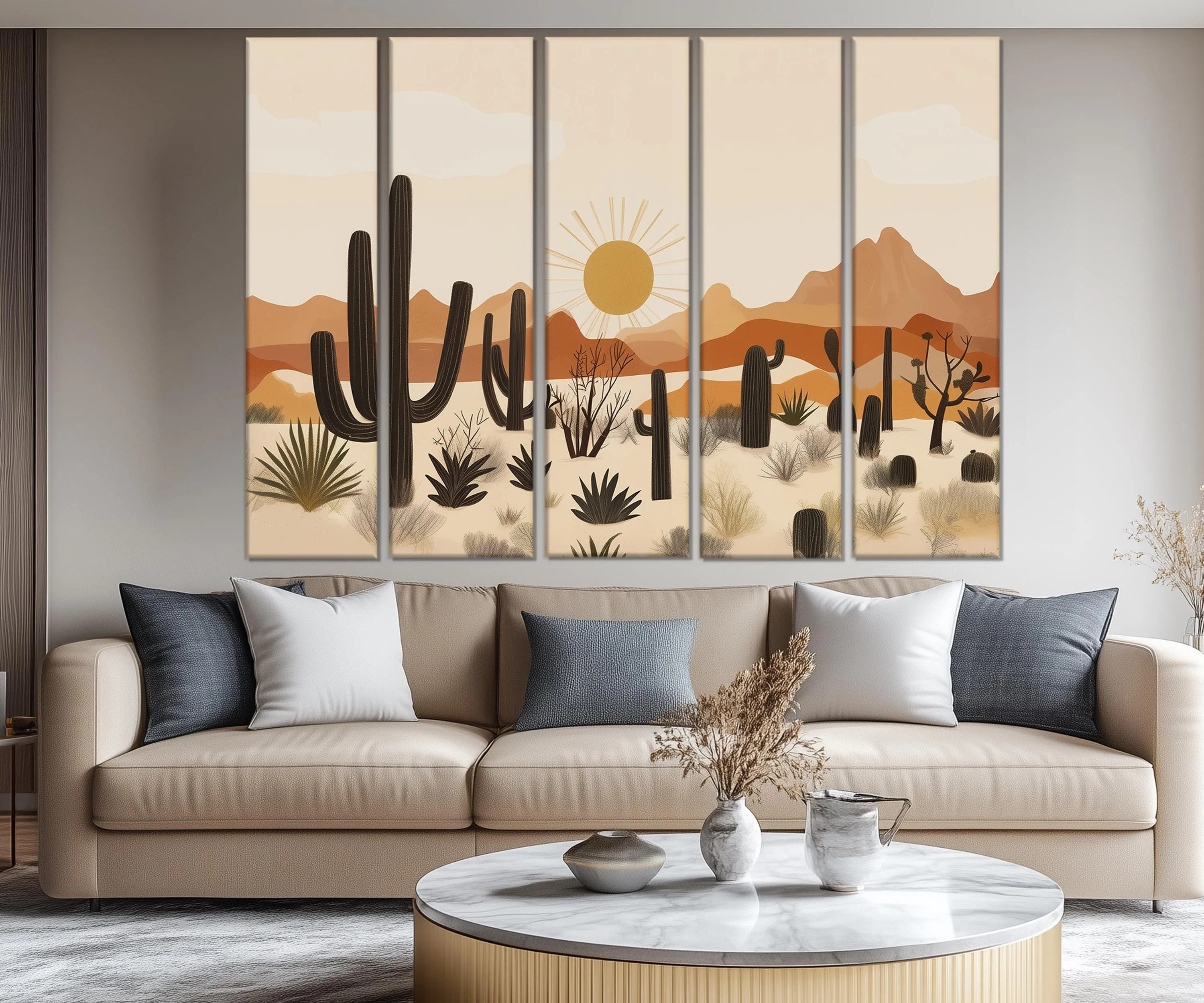 Set of 5 Panel Mid Century Modern Desert Wall Art