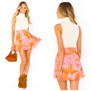 SHOW ME YOUR MUMU Velma Mini Skirt Retro Garden Mesh Floral Stretch Medium