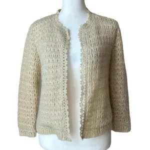 Sidney Gould Vintage 50s 60s Cottagecore Open Front Knit Cardigan Sweater XS