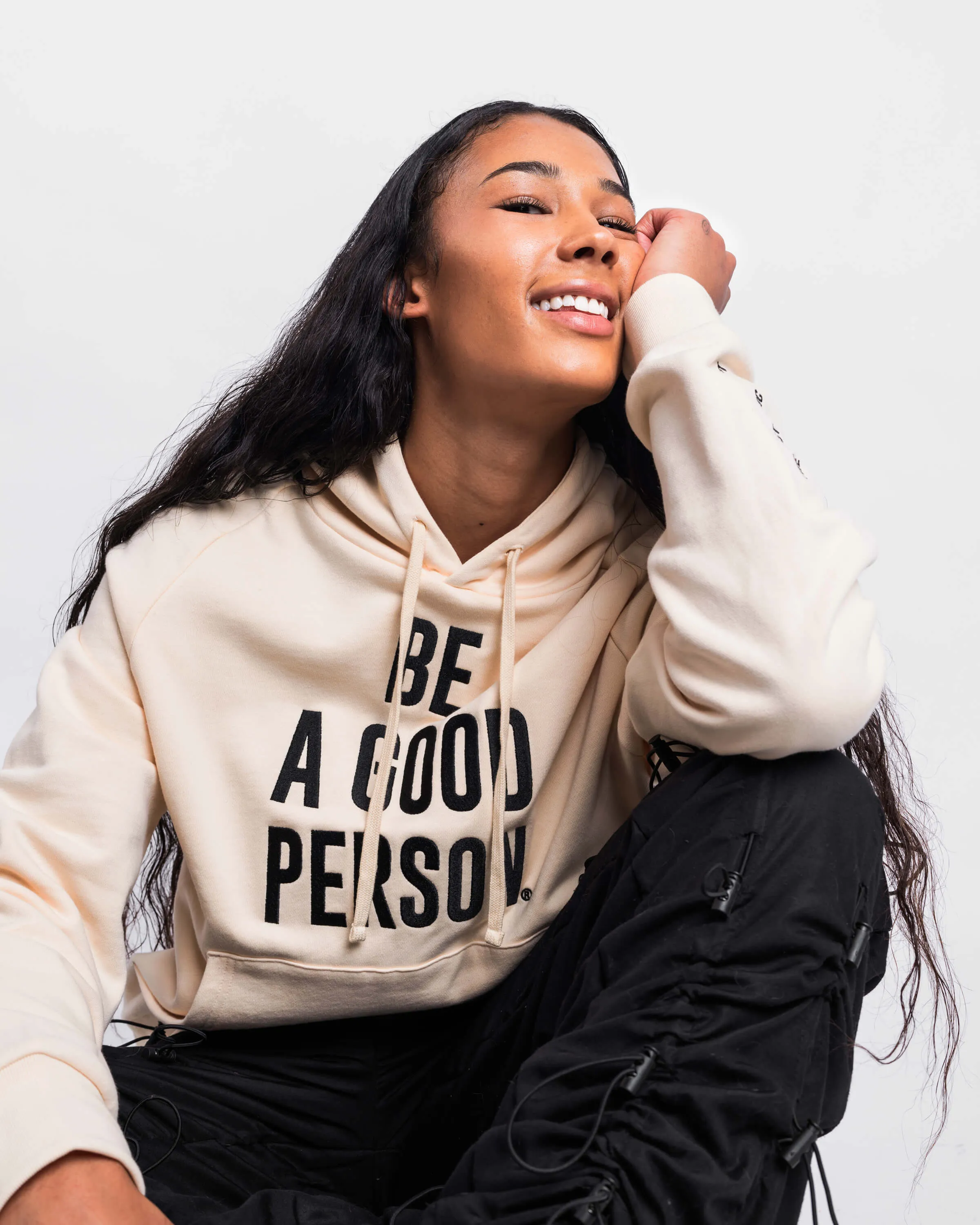 Signature Embroidered Hoodie - Cream/Black