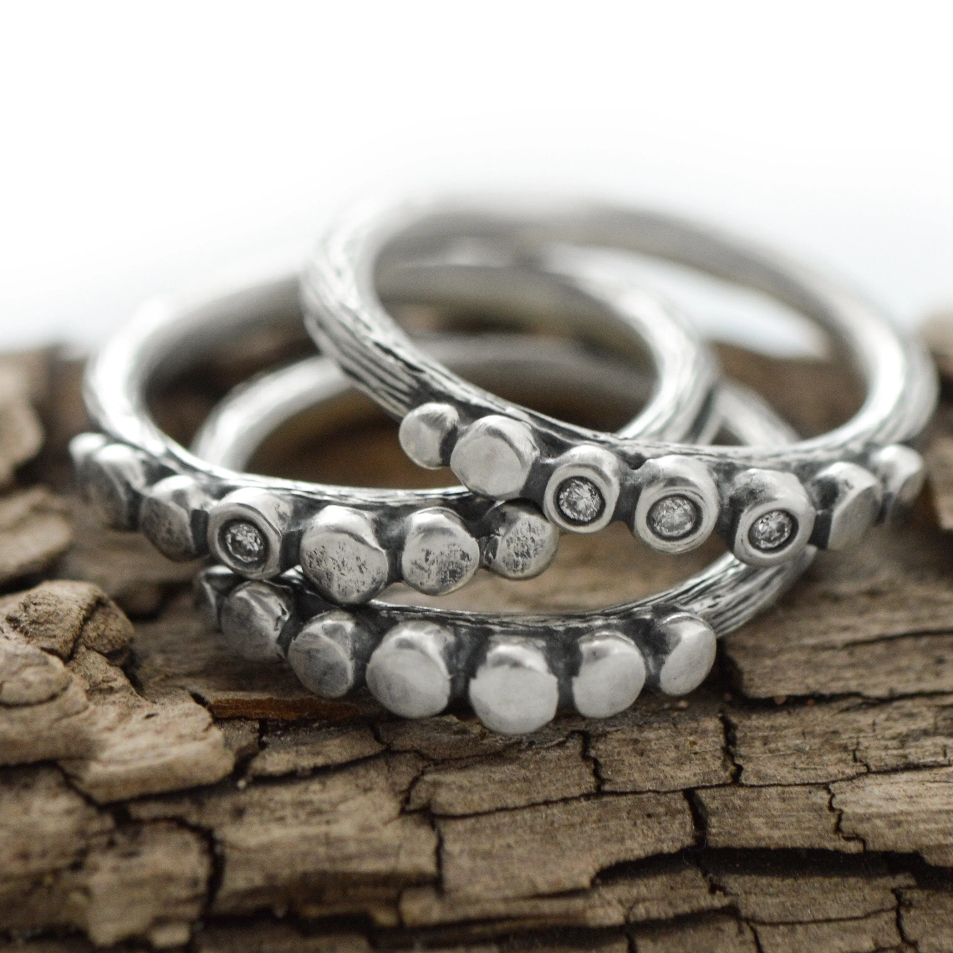 Silver Pebble Twig Ring