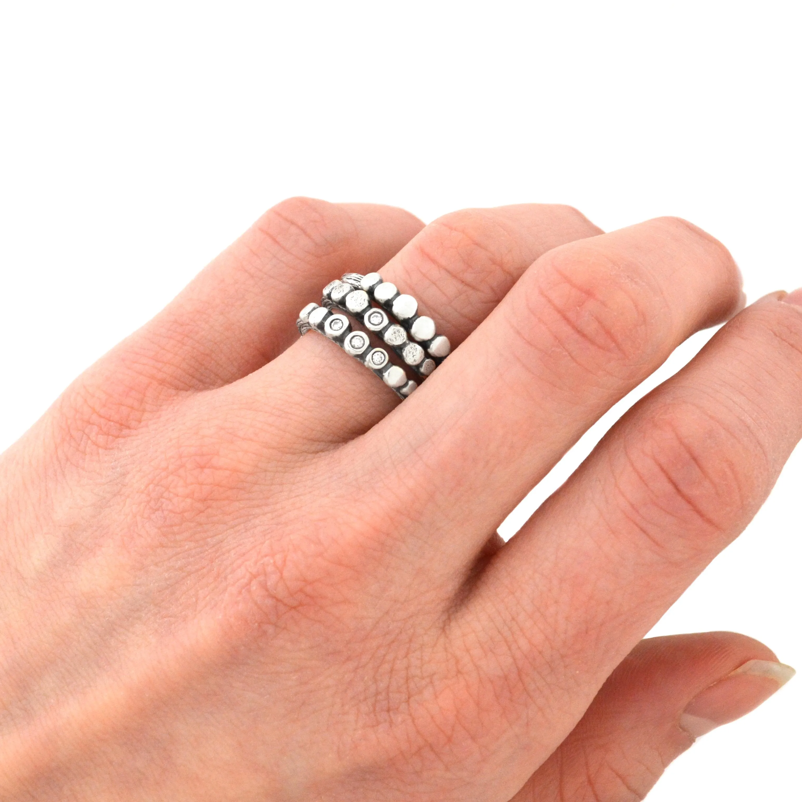 Silver Pebble Twig Ring