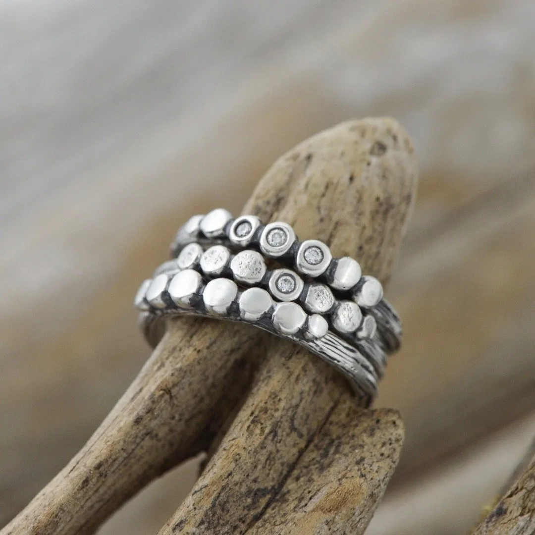 Silver Pebble Twig Ring