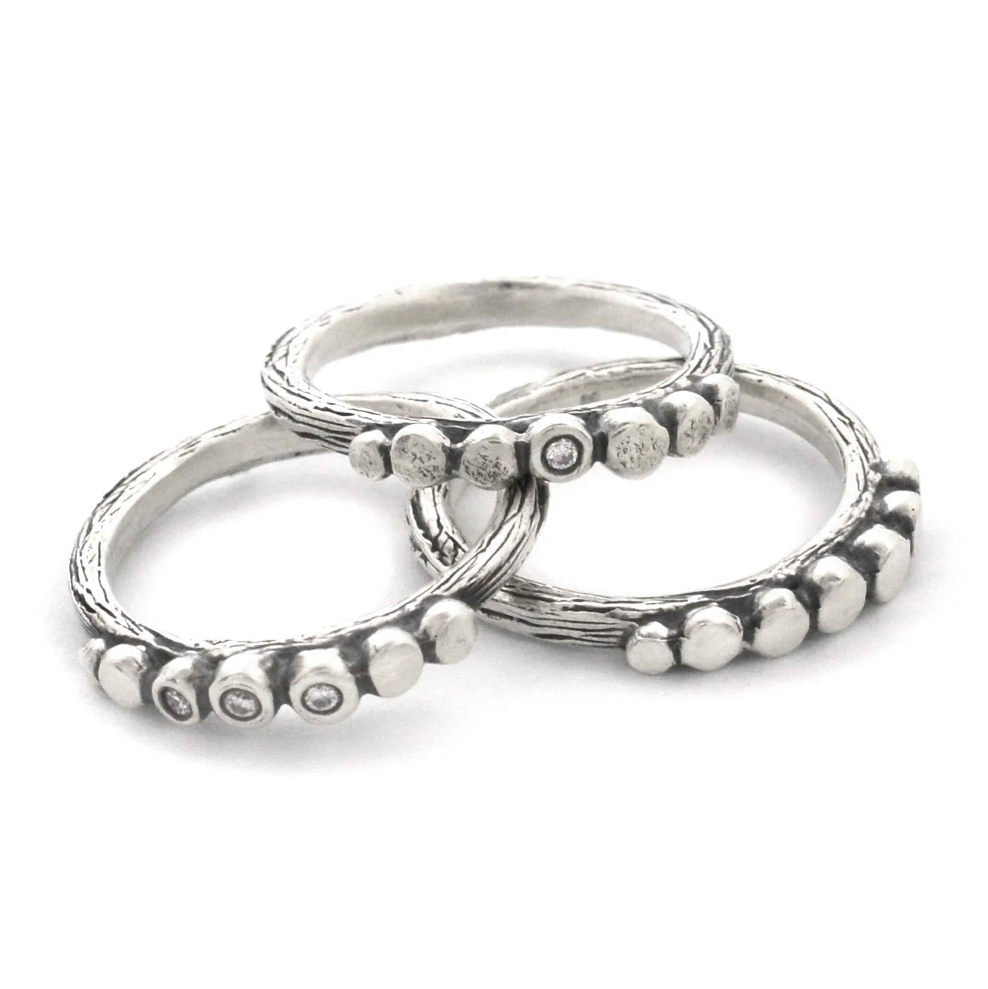 Silver Pebble Twig Ring