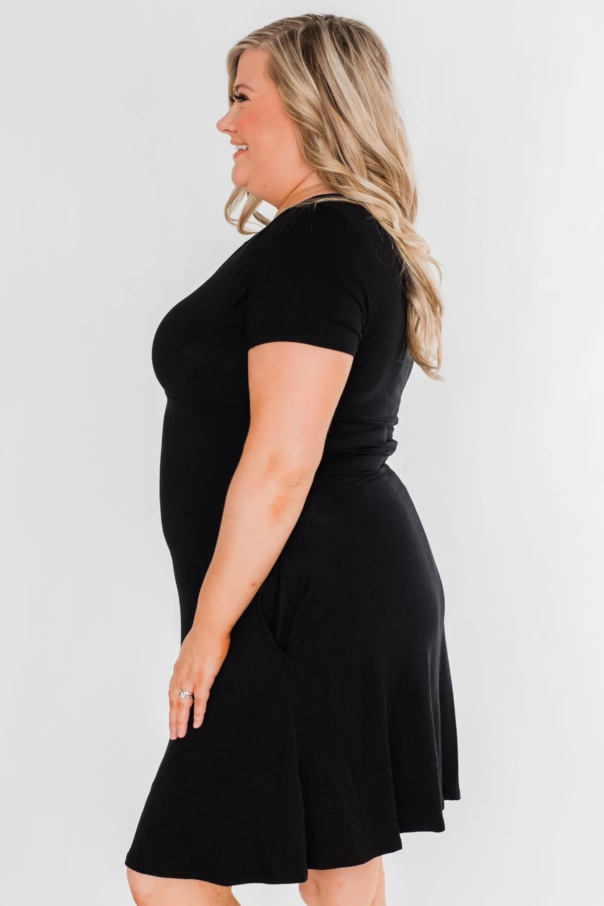 Simple Yet Elegant Short Sleeve Dress- Black