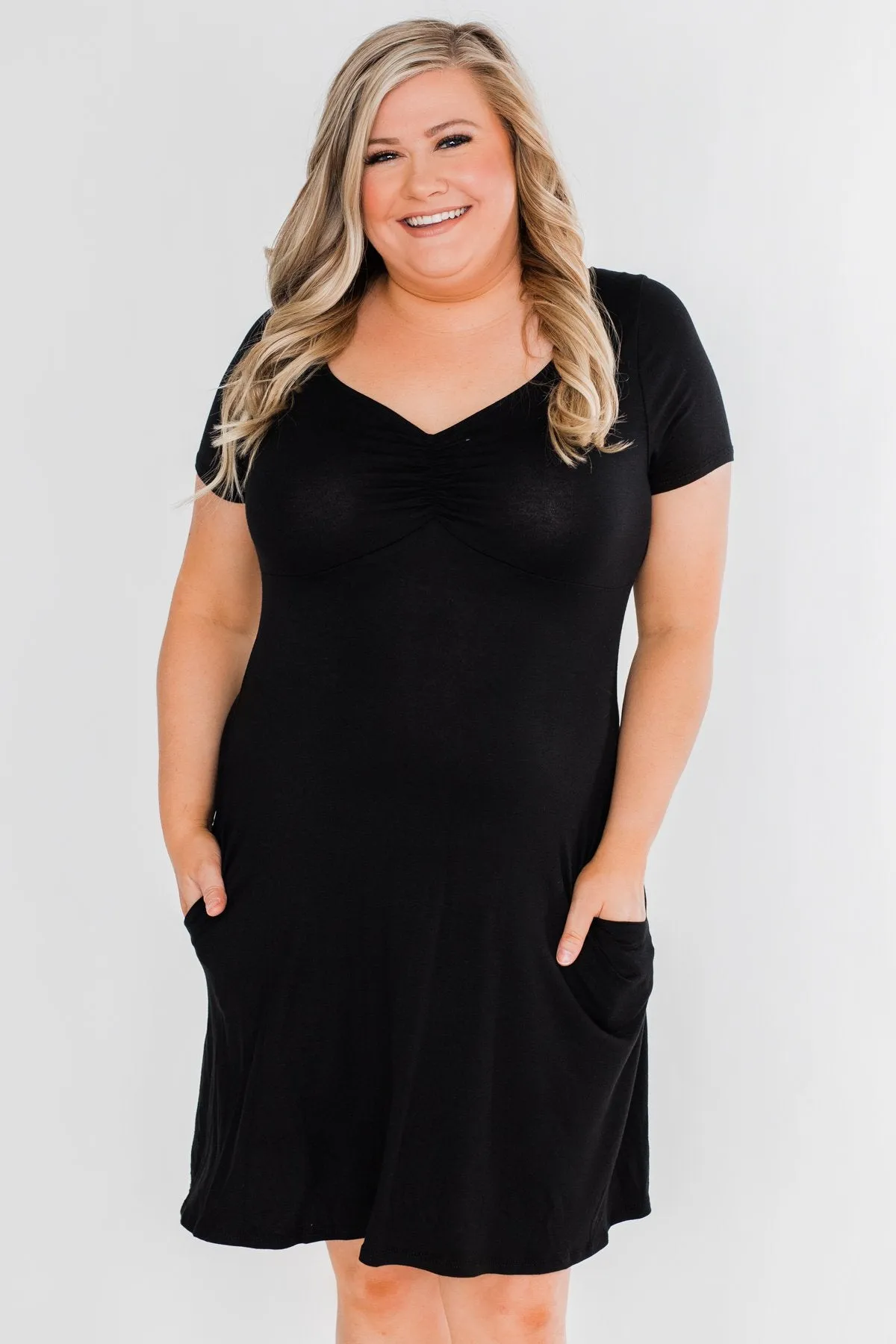 Simple Yet Elegant Short Sleeve Dress- Black