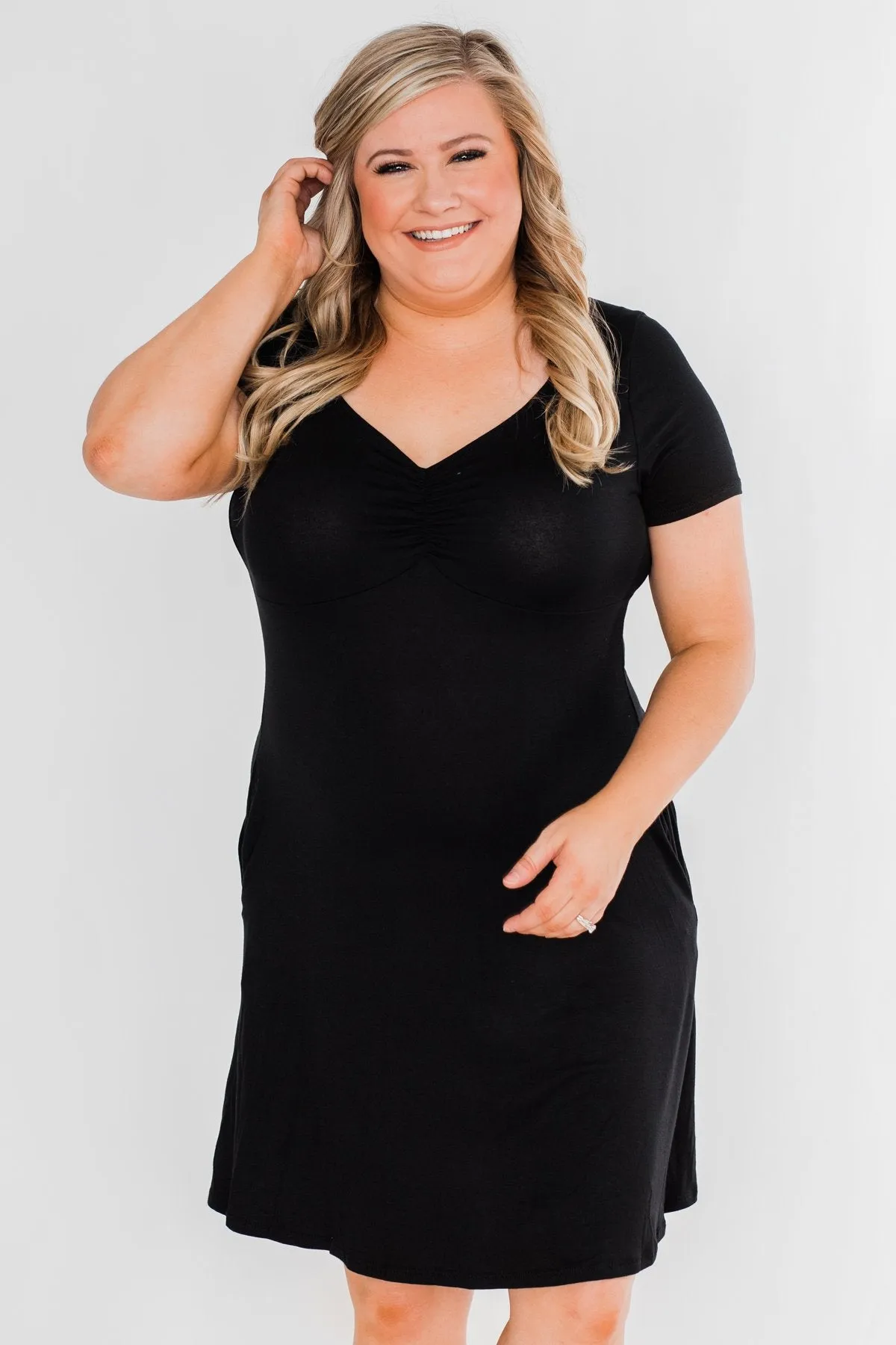 Simple Yet Elegant Short Sleeve Dress- Black