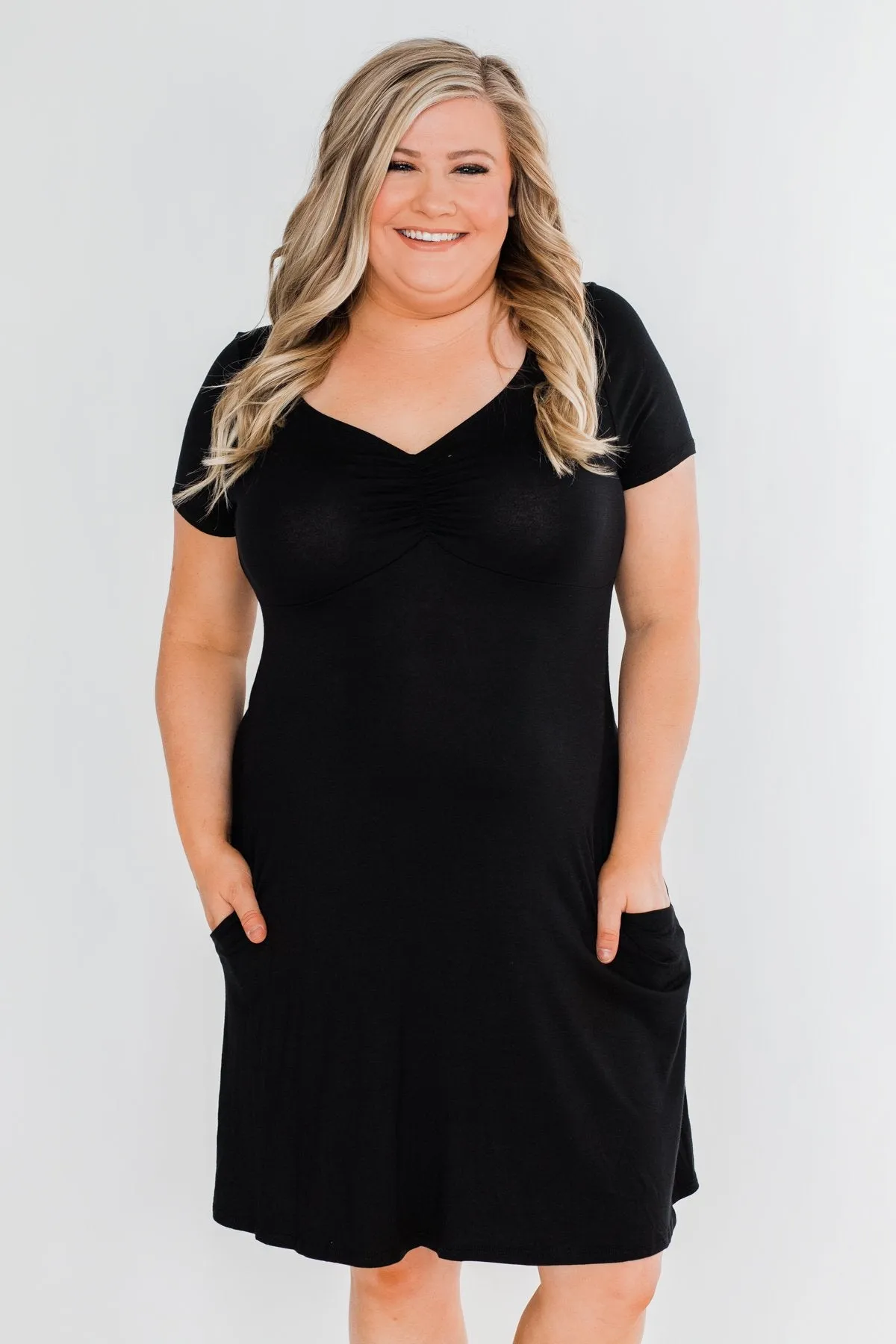 Simple Yet Elegant Short Sleeve Dress- Black