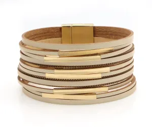 Sleek Gold Bar Tan Leather Bracelet