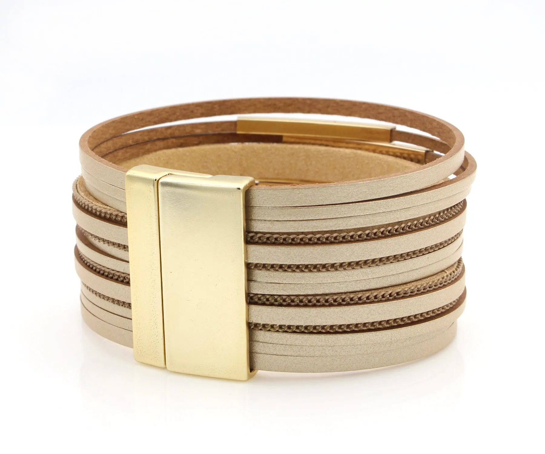 Sleek Gold Bar Tan Leather Bracelet