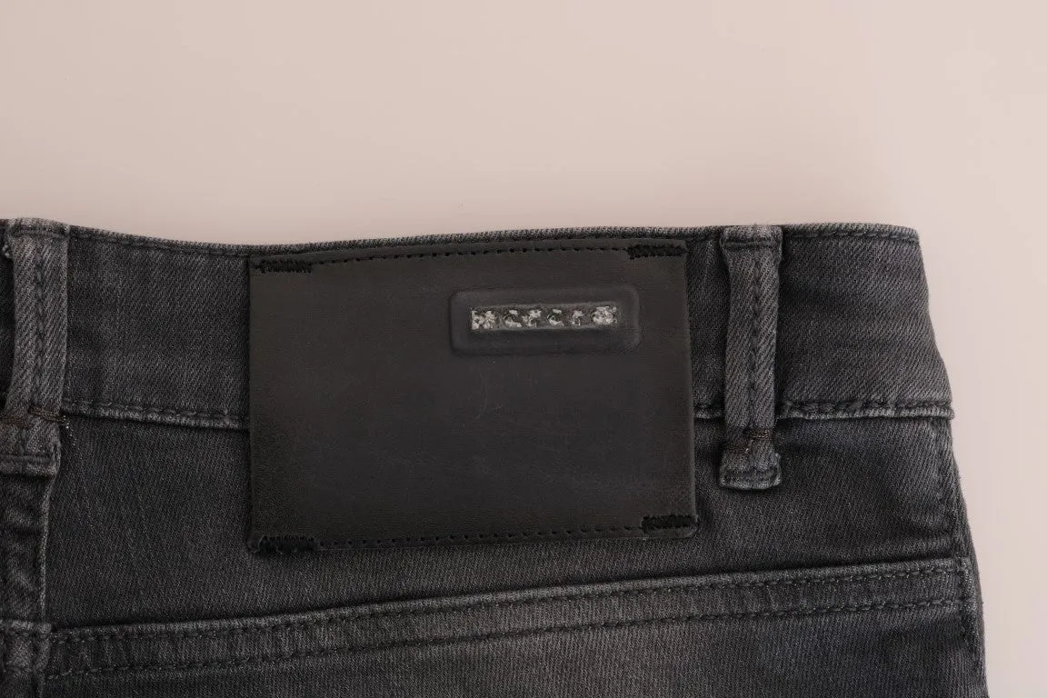 Sleek Gray Slim-Fit Designer Jeans