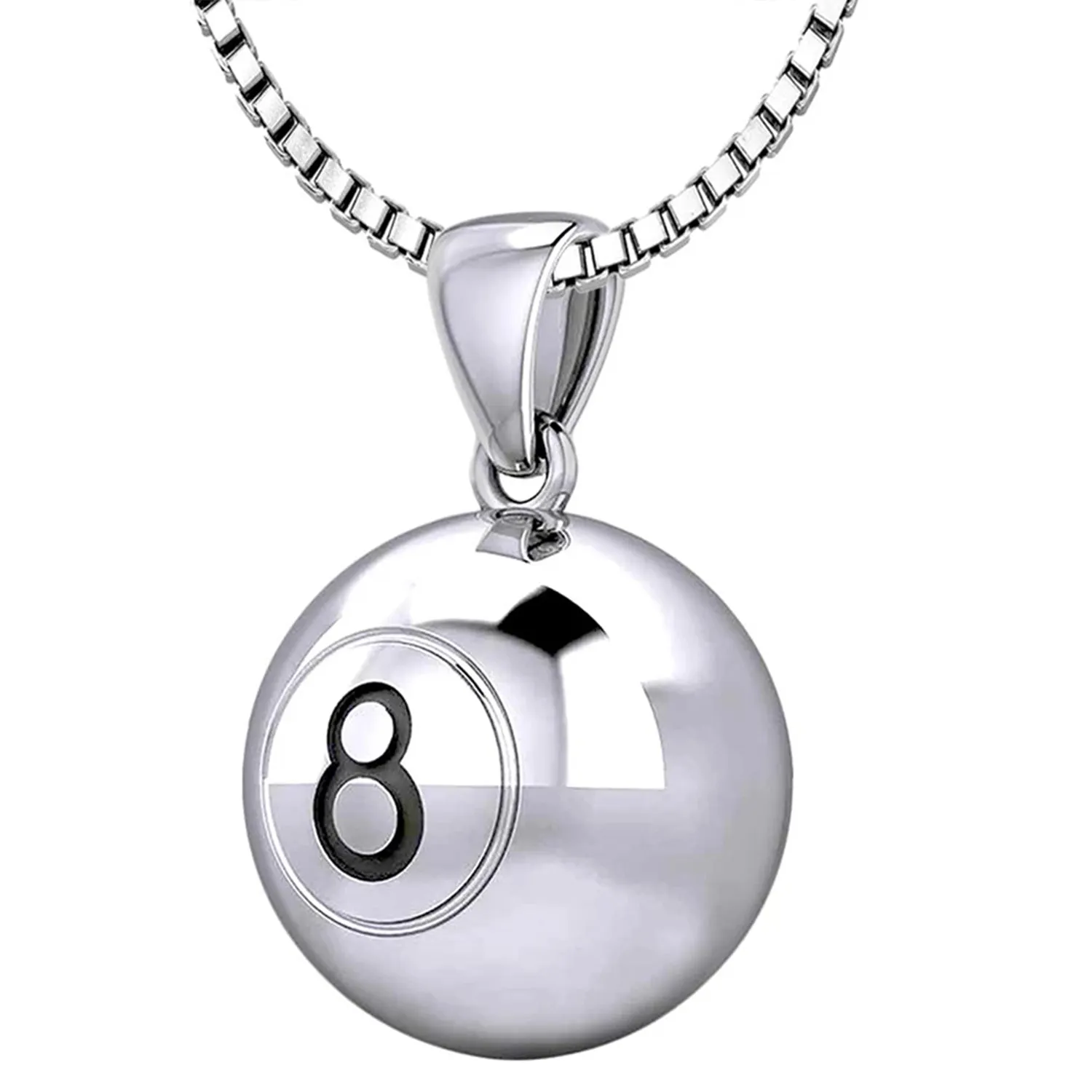 Small 925 Sterling Silver 3D Eight 8 Ball Billiards Pendant Necklace, 13mm