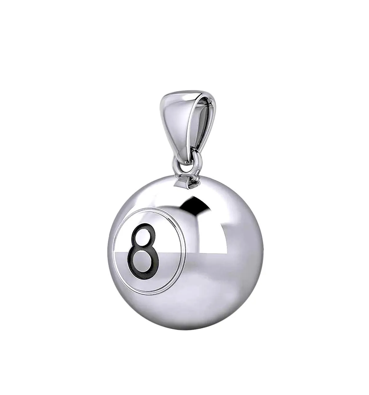 Small 925 Sterling Silver 3D Eight 8 Ball Billiards Pendant Necklace, 13mm