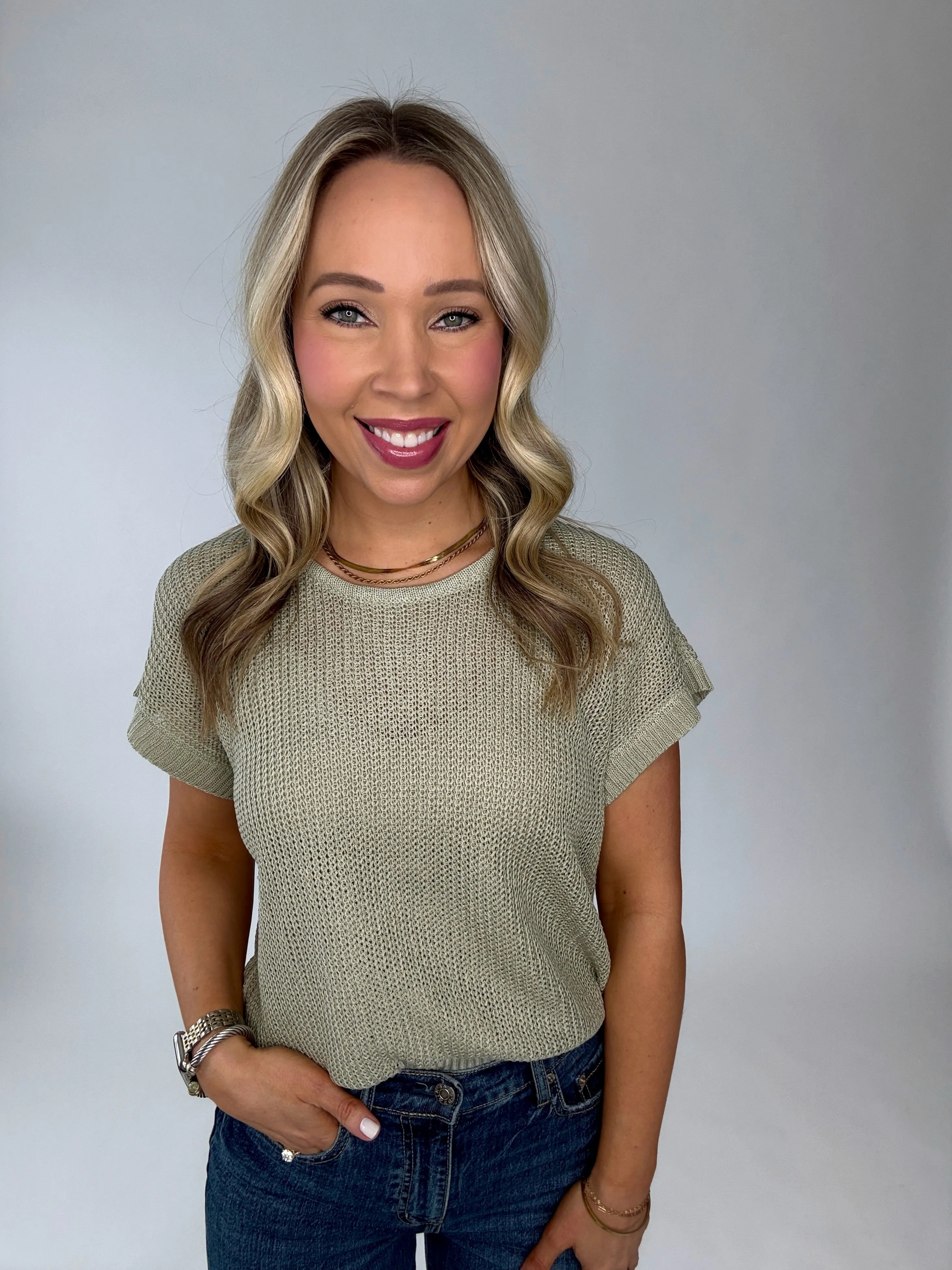 Soaking Up The Sunshine Knit Top- Sage