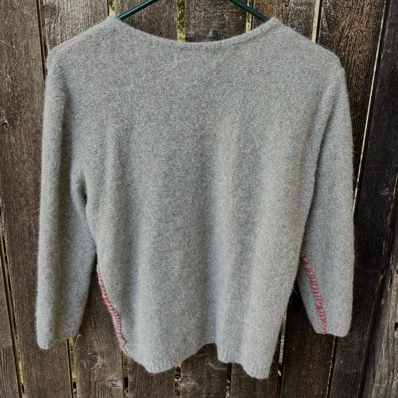 Soft Surroundings Beaded Accent Lambswool Angora Cardigan Sweater Tan/Gray Sz XS