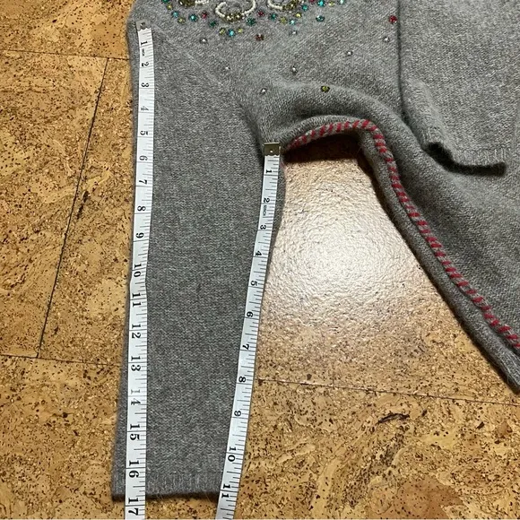 Soft Surroundings Beaded Accent Lambswool Angora Cardigan Sweater Tan/Gray Sz XS