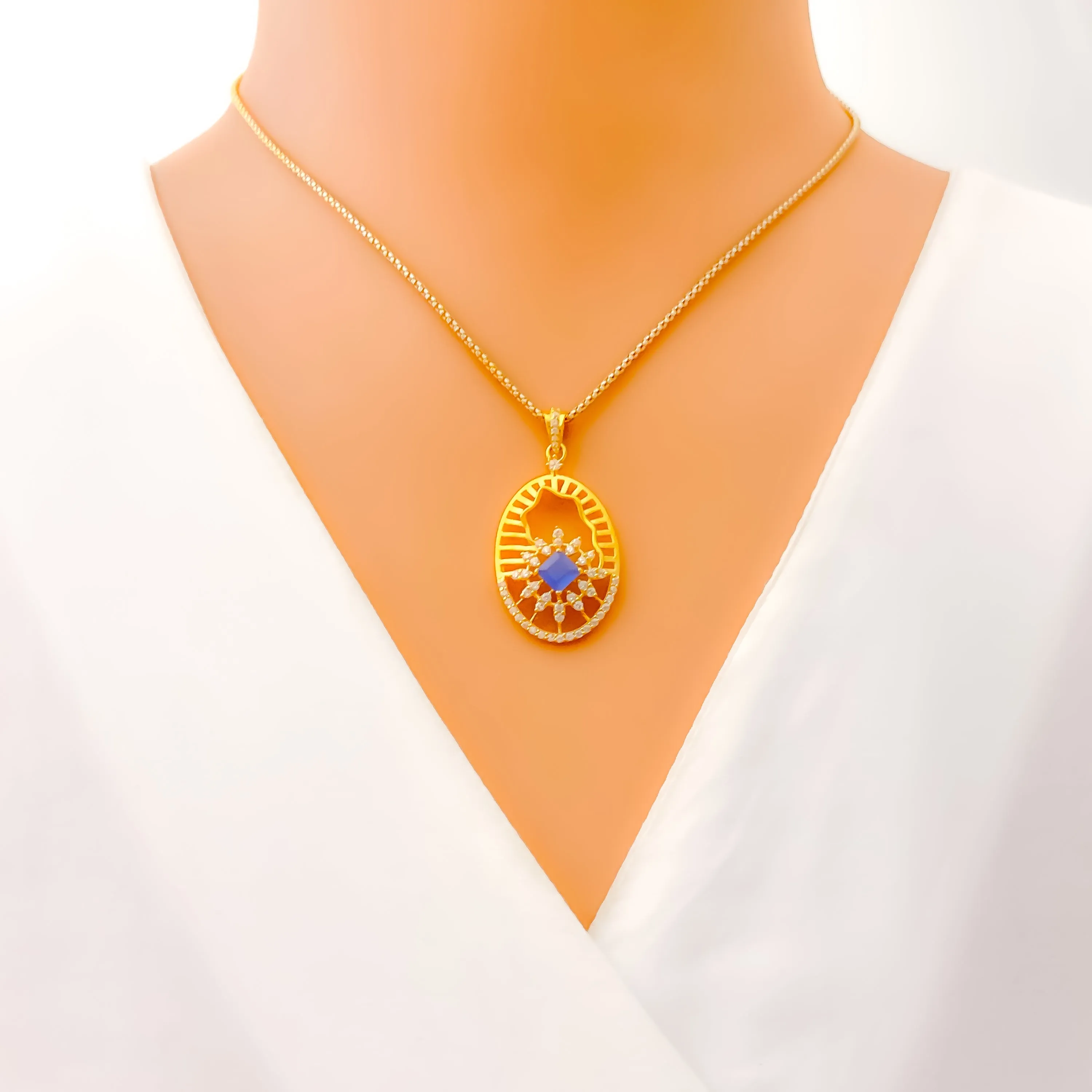 Sophisticated Sparkling 22k Gold Oval CZ Pendant Set