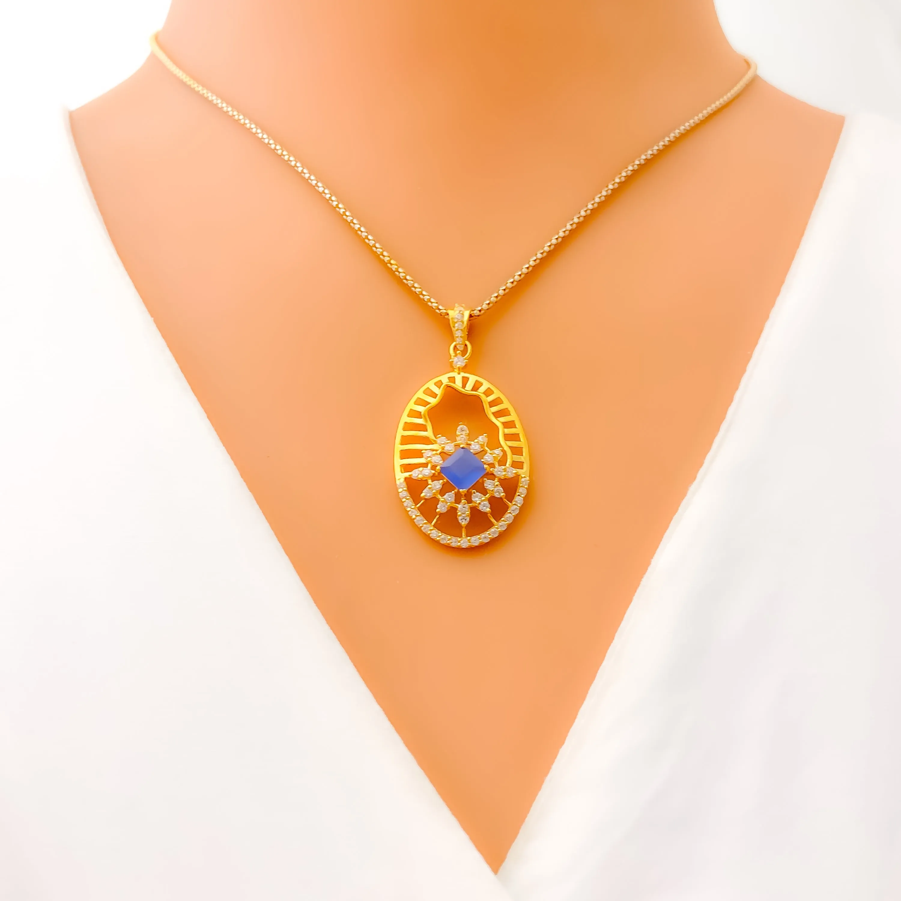 Sophisticated Sparkling 22k Gold Oval CZ Pendant Set