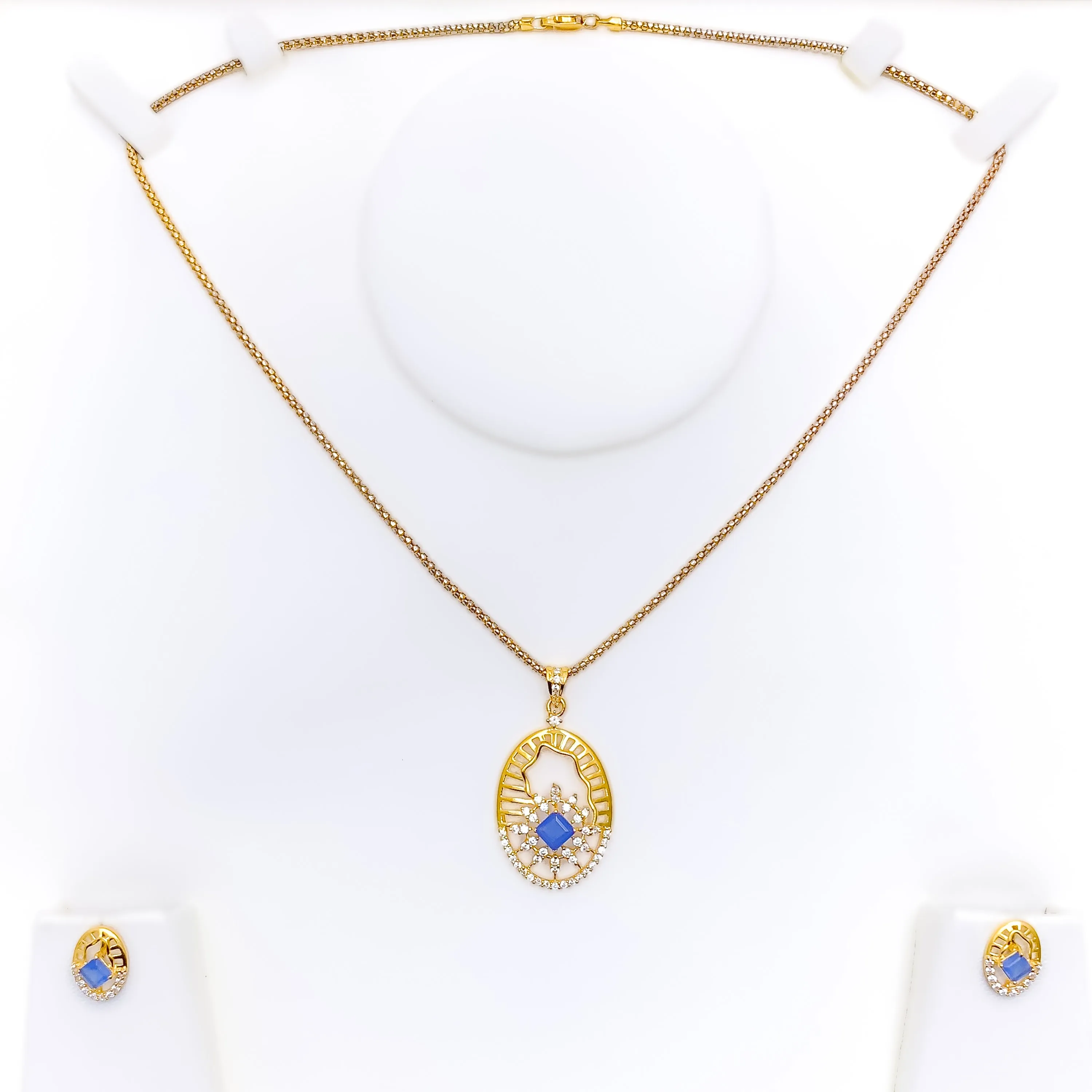 Sophisticated Sparkling 22k Gold Oval CZ Pendant Set