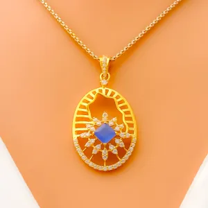 Sophisticated Sparkling 22k Gold Oval CZ Pendant Set