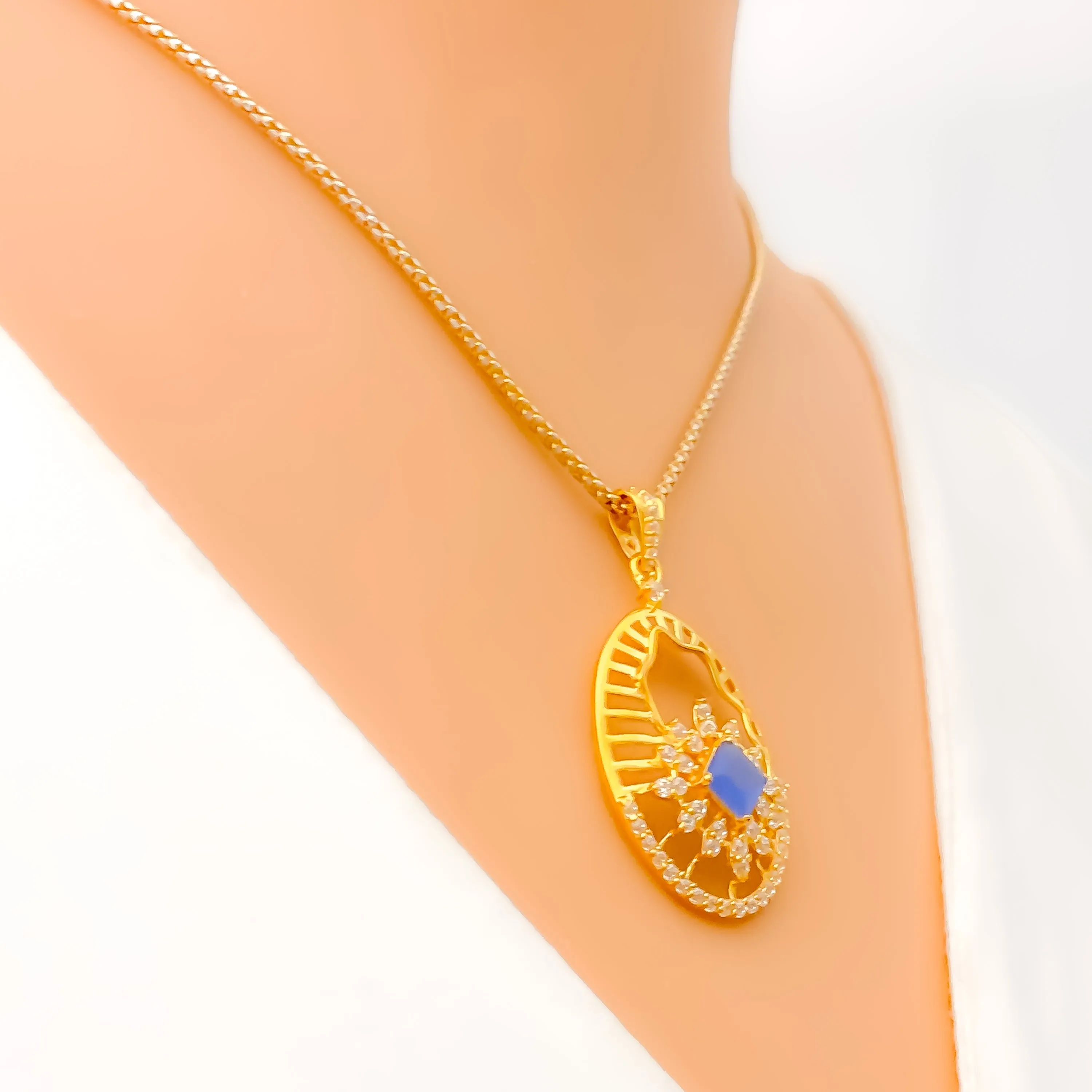 Sophisticated Sparkling 22k Gold Oval CZ Pendant Set