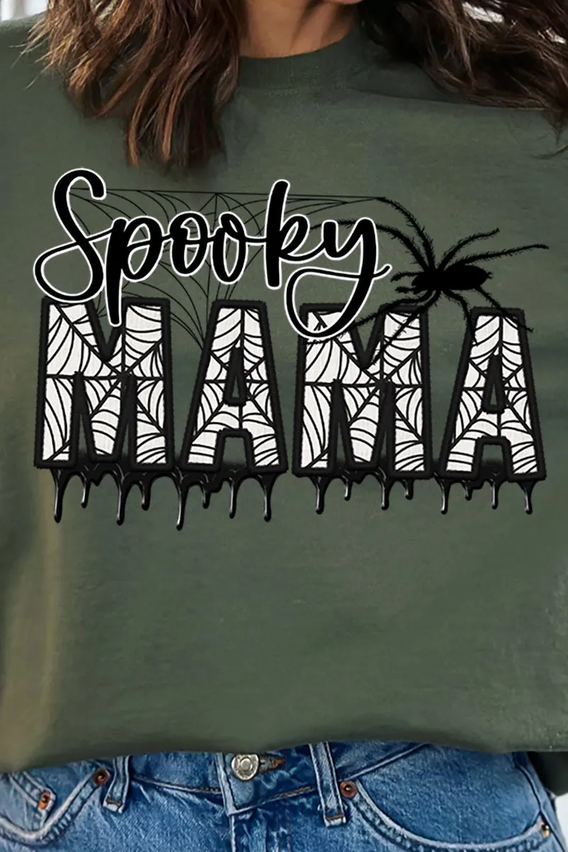 Spooky Mama Faux Embroidery Transfer Heavy-weight Crew Sweatshirt