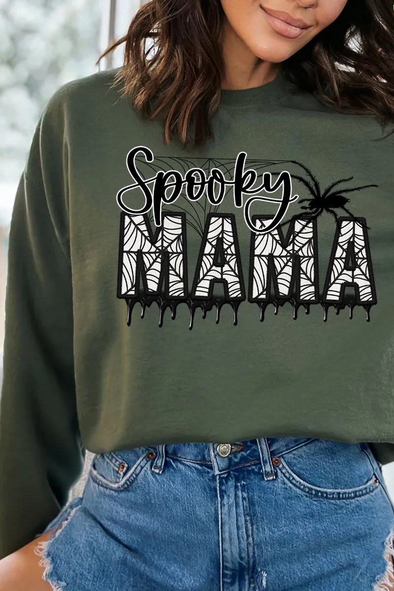 Spooky Mama Faux Embroidery Transfer Heavy-weight Crew Sweatshirt