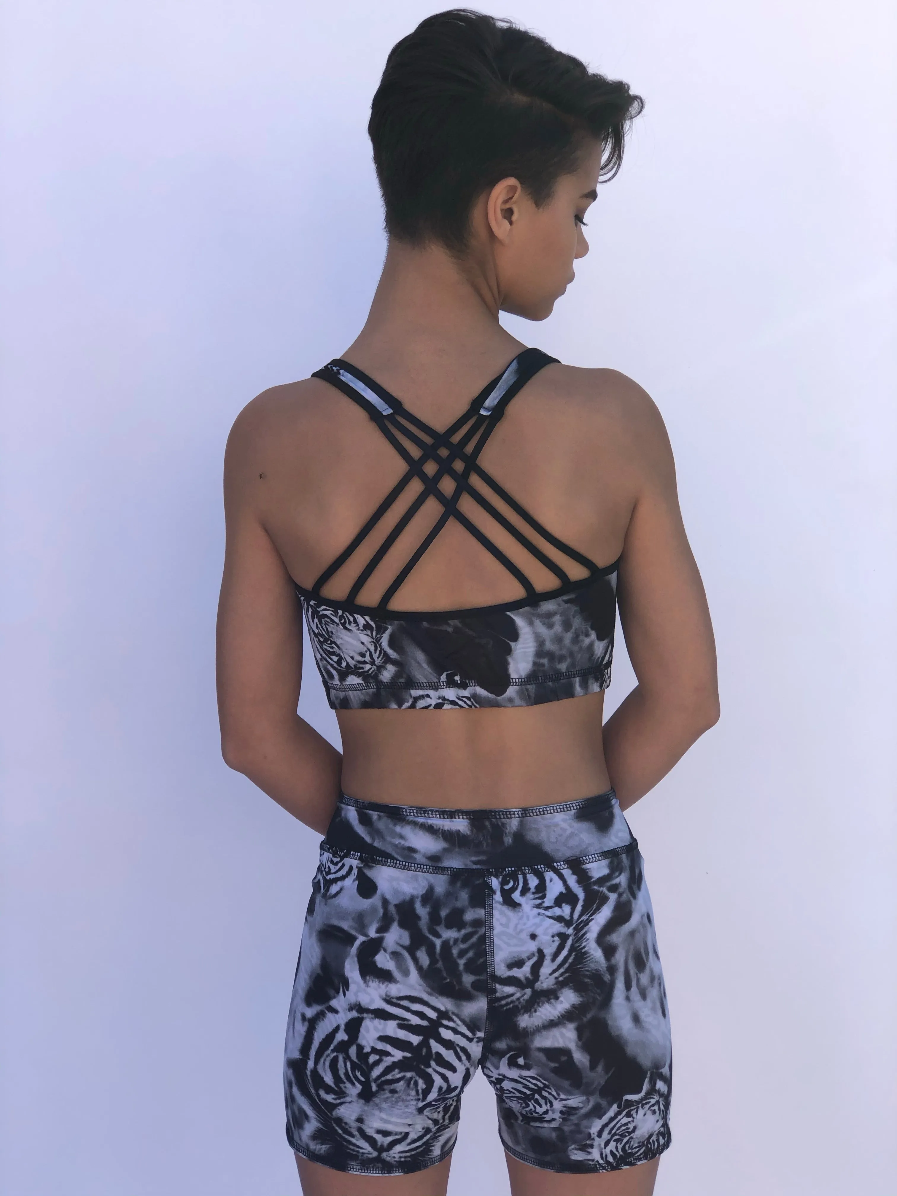 SPORTS BRA CRISSCROSS WHITE TIGER/DNOW LEOPARD