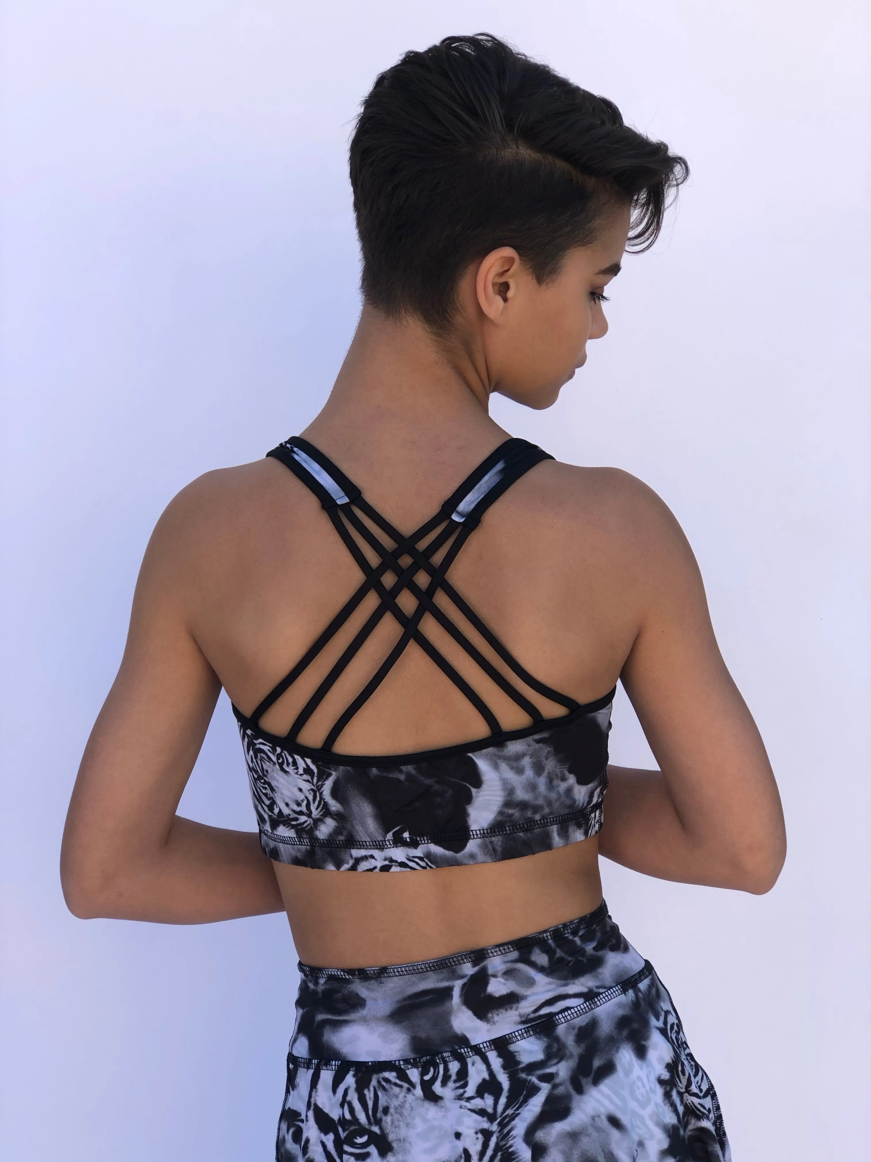 SPORTS BRA CRISSCROSS WHITE TIGER/DNOW LEOPARD