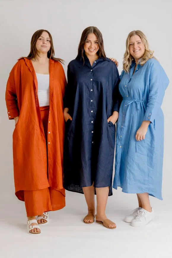 St Tropez Linen Shirt Dress - Indigo