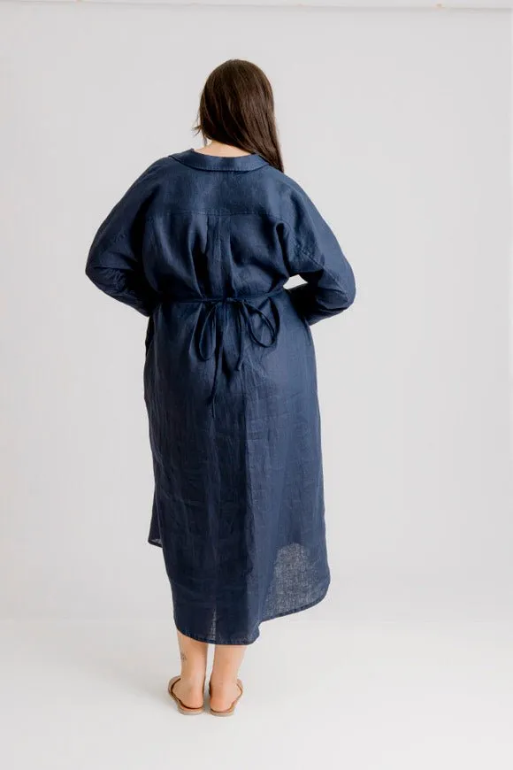 St Tropez Linen Shirt Dress - Indigo