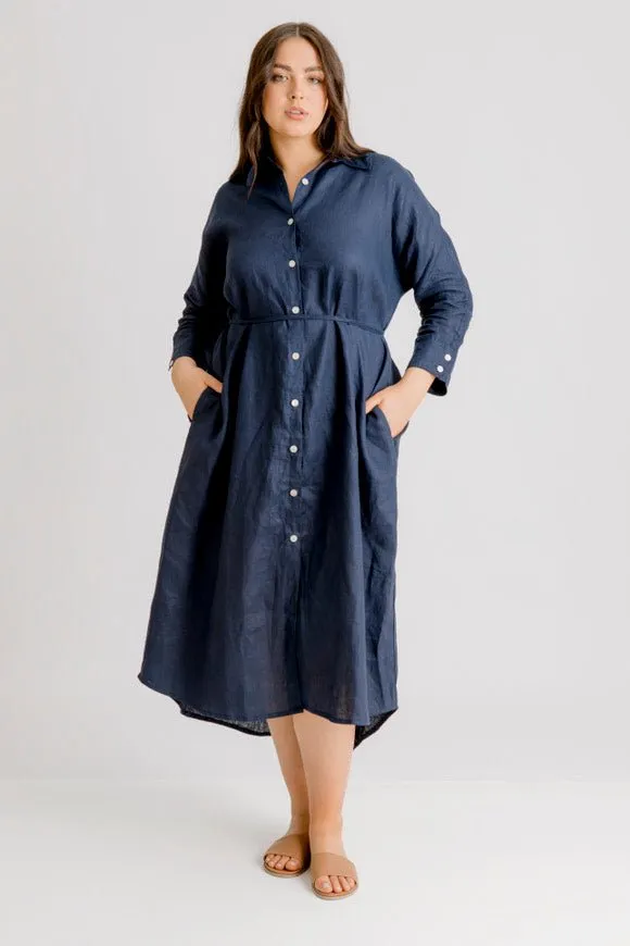 St Tropez Linen Shirt Dress - Indigo