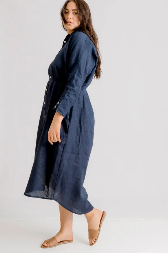 St Tropez Linen Shirt Dress - Indigo