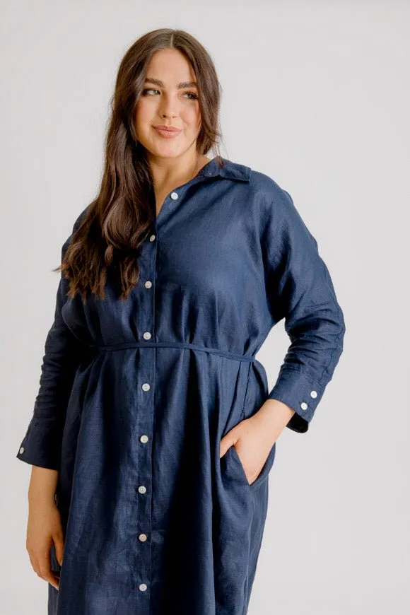 St Tropez Linen Shirt Dress - Indigo