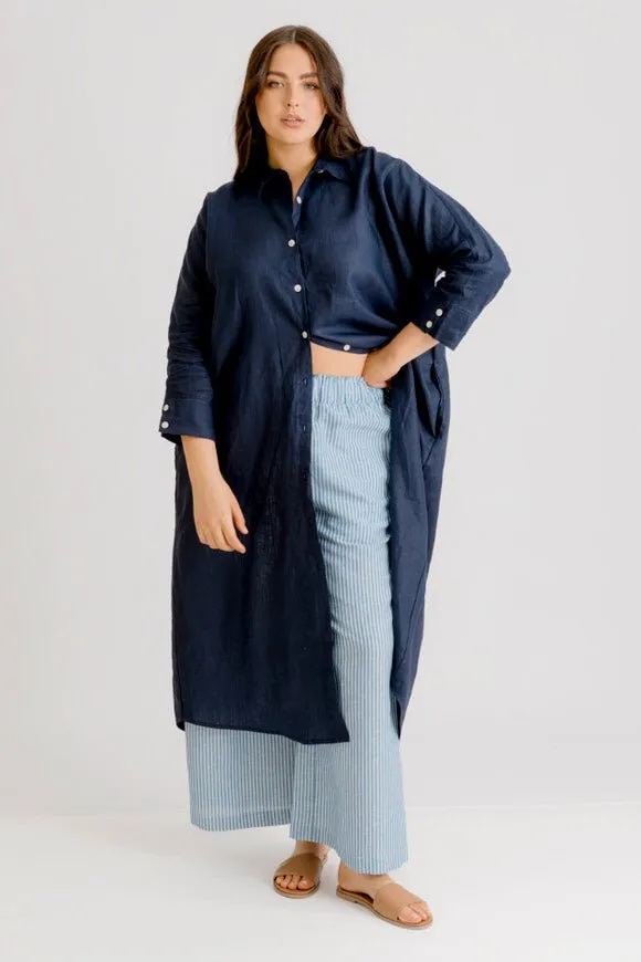 St Tropez Linen Shirt Dress - Indigo