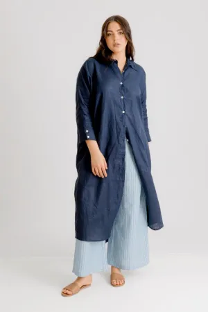 St Tropez Linen Shirt Dress - Indigo