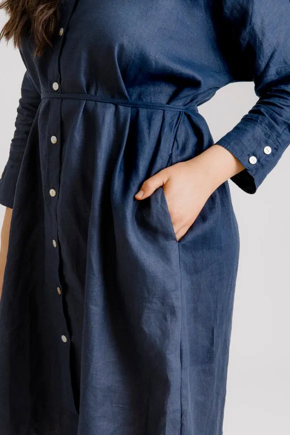 St Tropez Linen Shirt Dress - Indigo