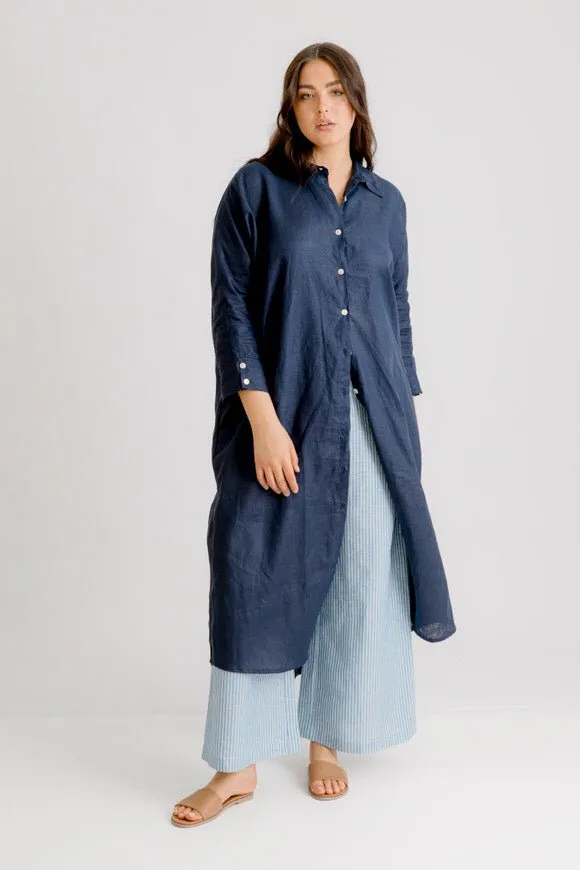 St Tropez Linen Shirt Dress - Indigo